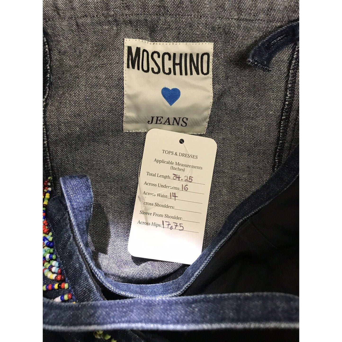 Rare Vtg Moschino Jeans Denim Bead Fringe Dress XS