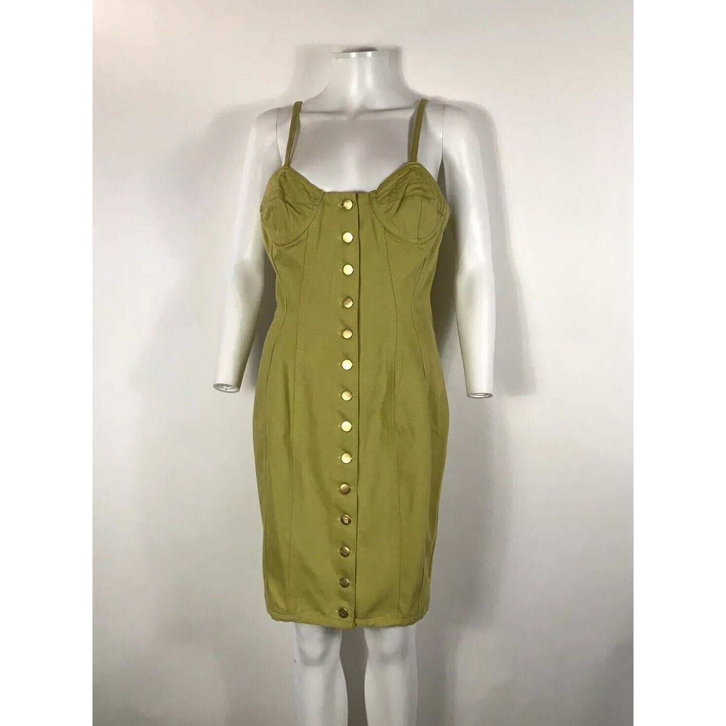 Rare Vtg Jean Paul Gaultier Yellow Green Denim Corset Dress M