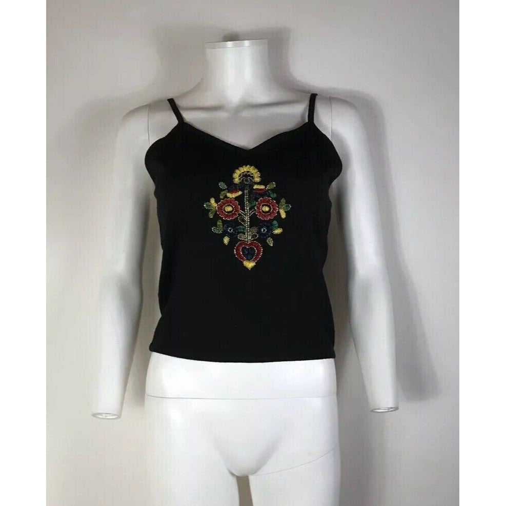 Rare Vtg Christian Dior by John Galliano Embroidered Black Top M