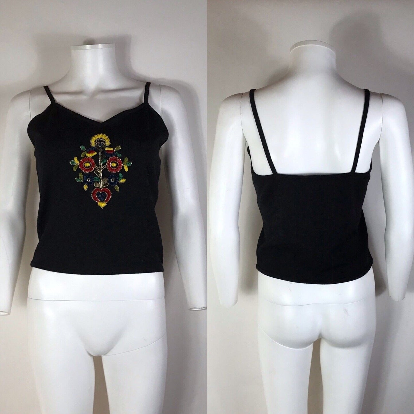 Rare Vtg Christian Dior by John Galliano Embroidered Black Top M
