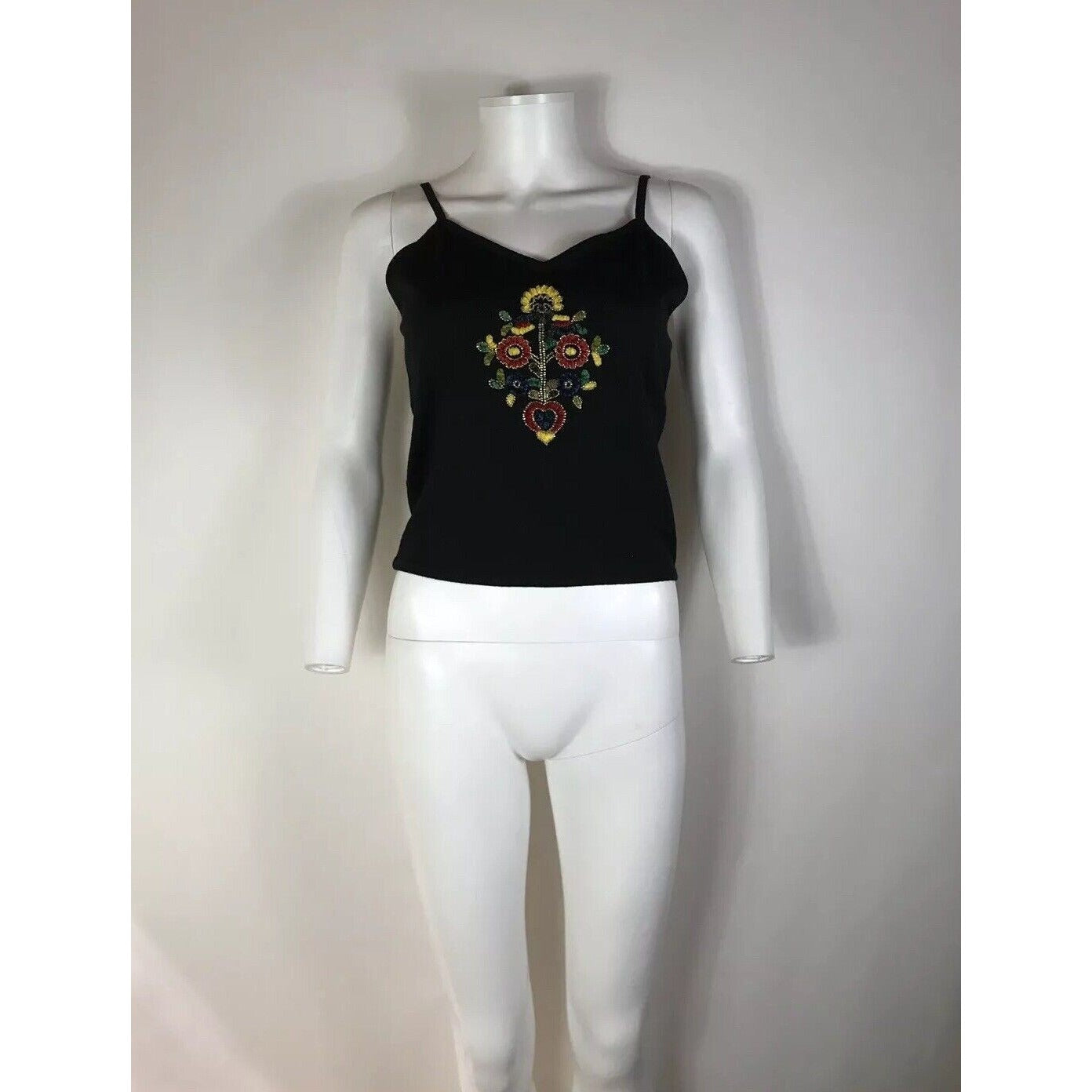 Rare Vtg Christian Dior by John Galliano Embroidered Black Top M