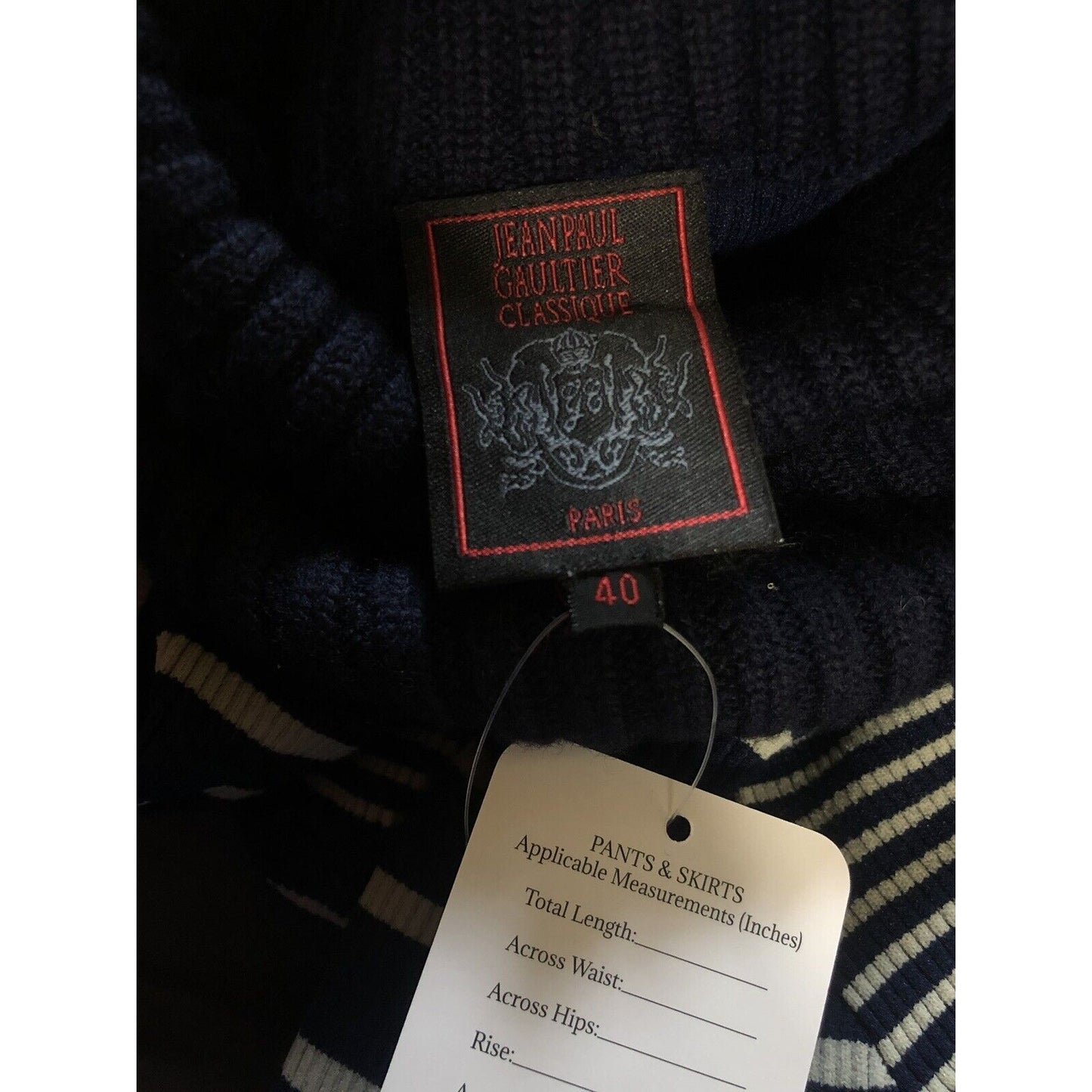 Rare Vtg Jean Paul Gaultier Navy Striped Tube Collar Knit Top S