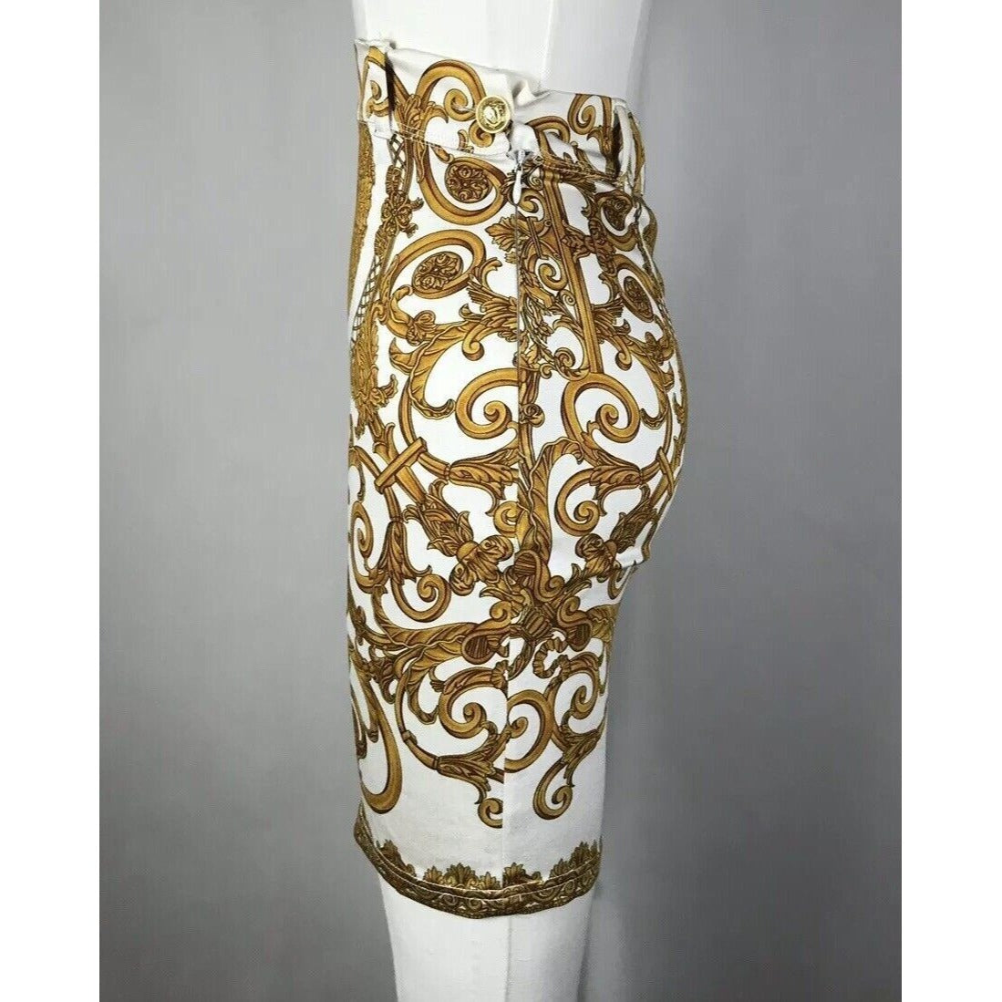 Rare Vtg Gianni Versace Early 90s Gold Baroque Skirt XS 38