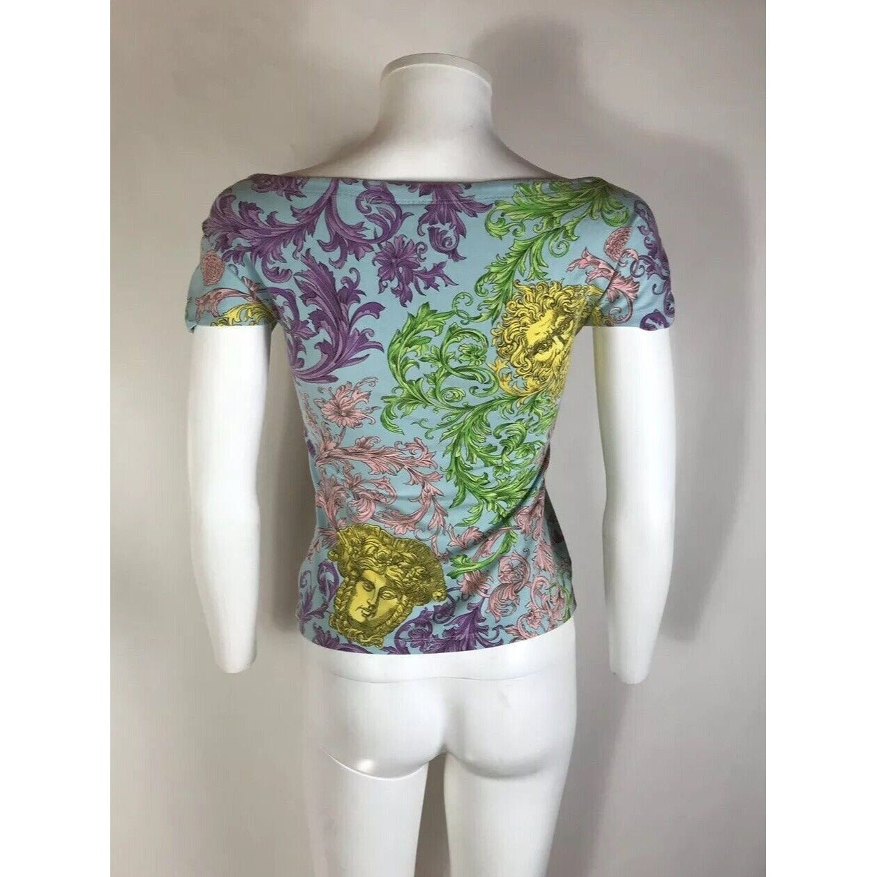 Rare Vtg Gianni Versace Blue Medusa Print Tee S