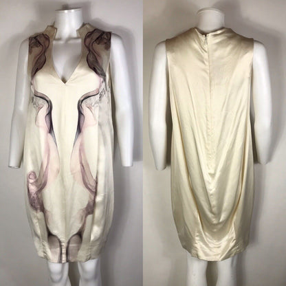 Rare Vtg Alexander McQueen Ivory Smoke Print Dress S 2009