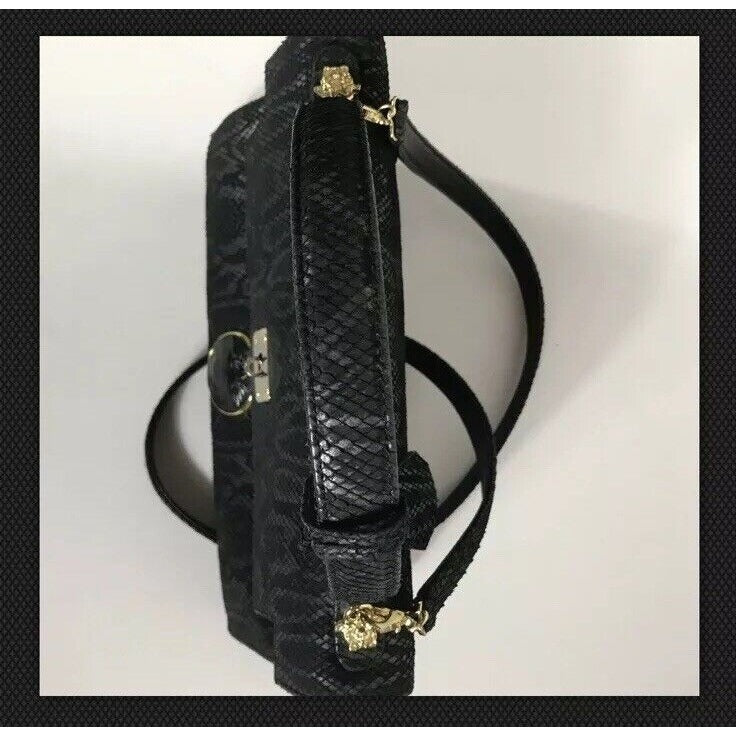 Rare Vtg Gianni Versace Black Snakeskin Medusa Bag