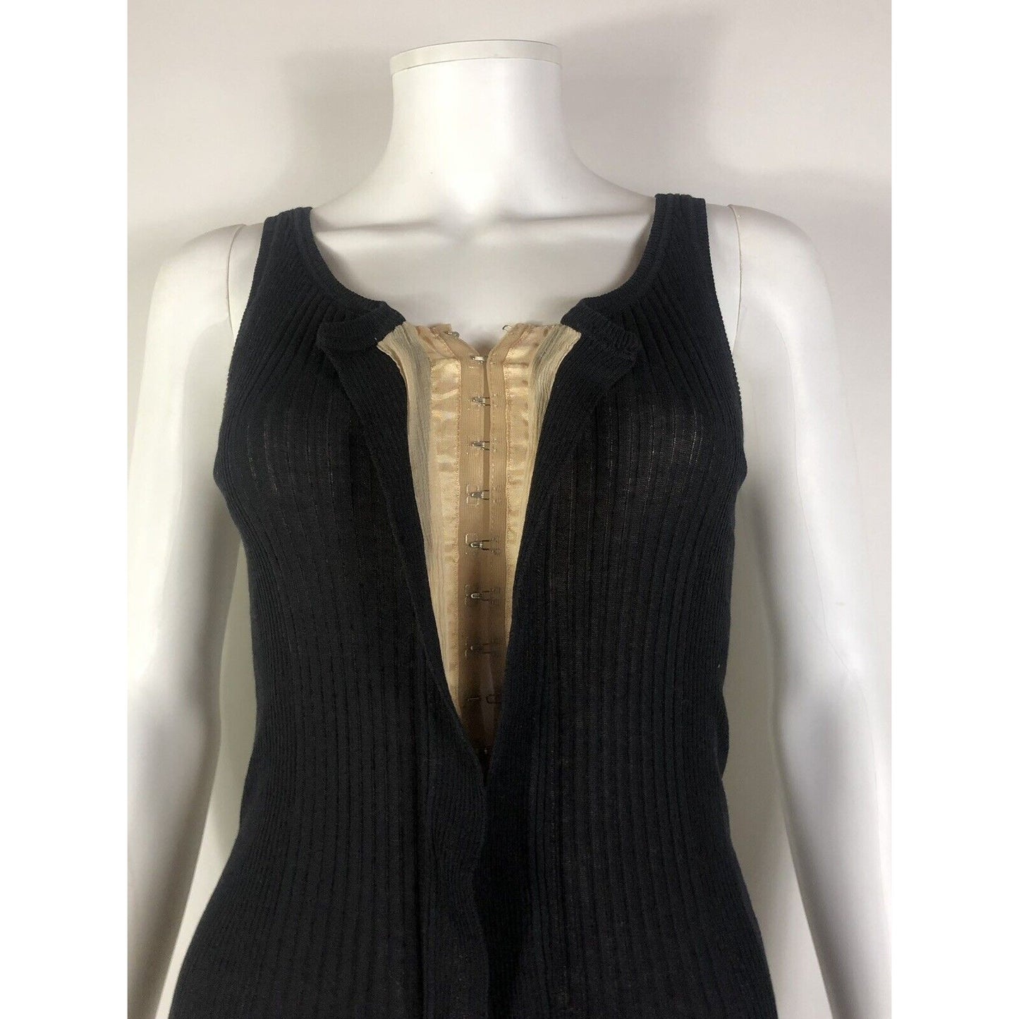 Rare Vtg Jean Paul Gaultier Black Corset Hook & Eye Tank Top M