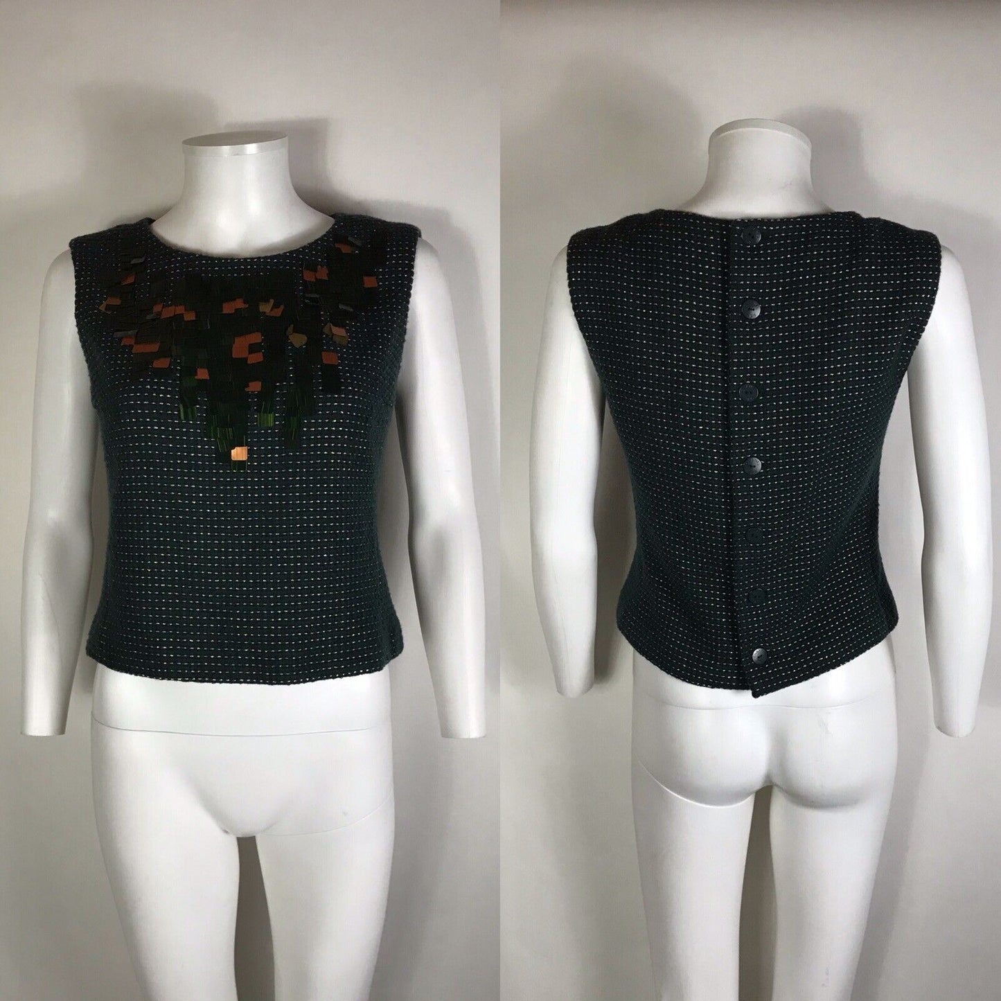 Rare Vtg Chanel Metal Embellished Green Top S