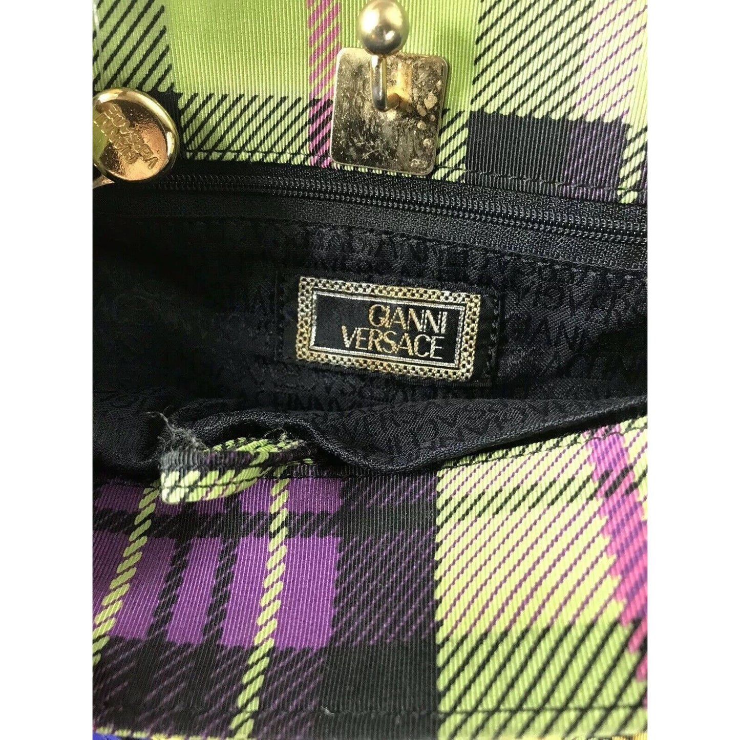 Rare Vtg Gianni Versace Green Tartan Plaid Baroque Bag