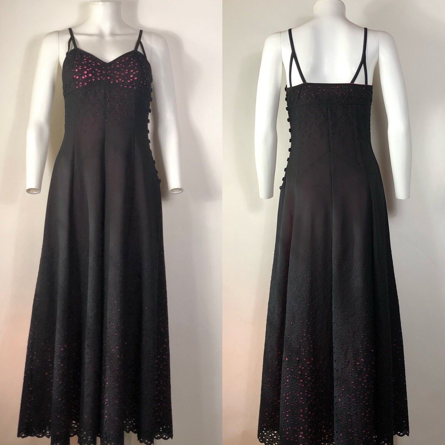 Rare Vtg Jean Paul Gaultier Black Pink Long Eyelet Dress S