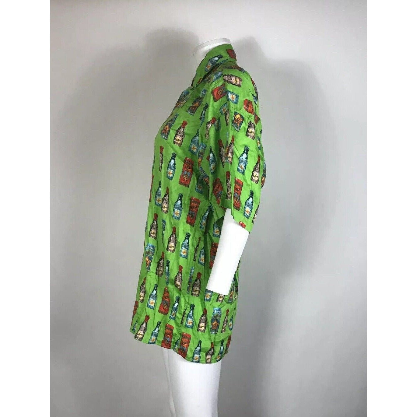 Rare Vtg Gianni Versace Jeans Green Perfume Bottle Print Shirt S