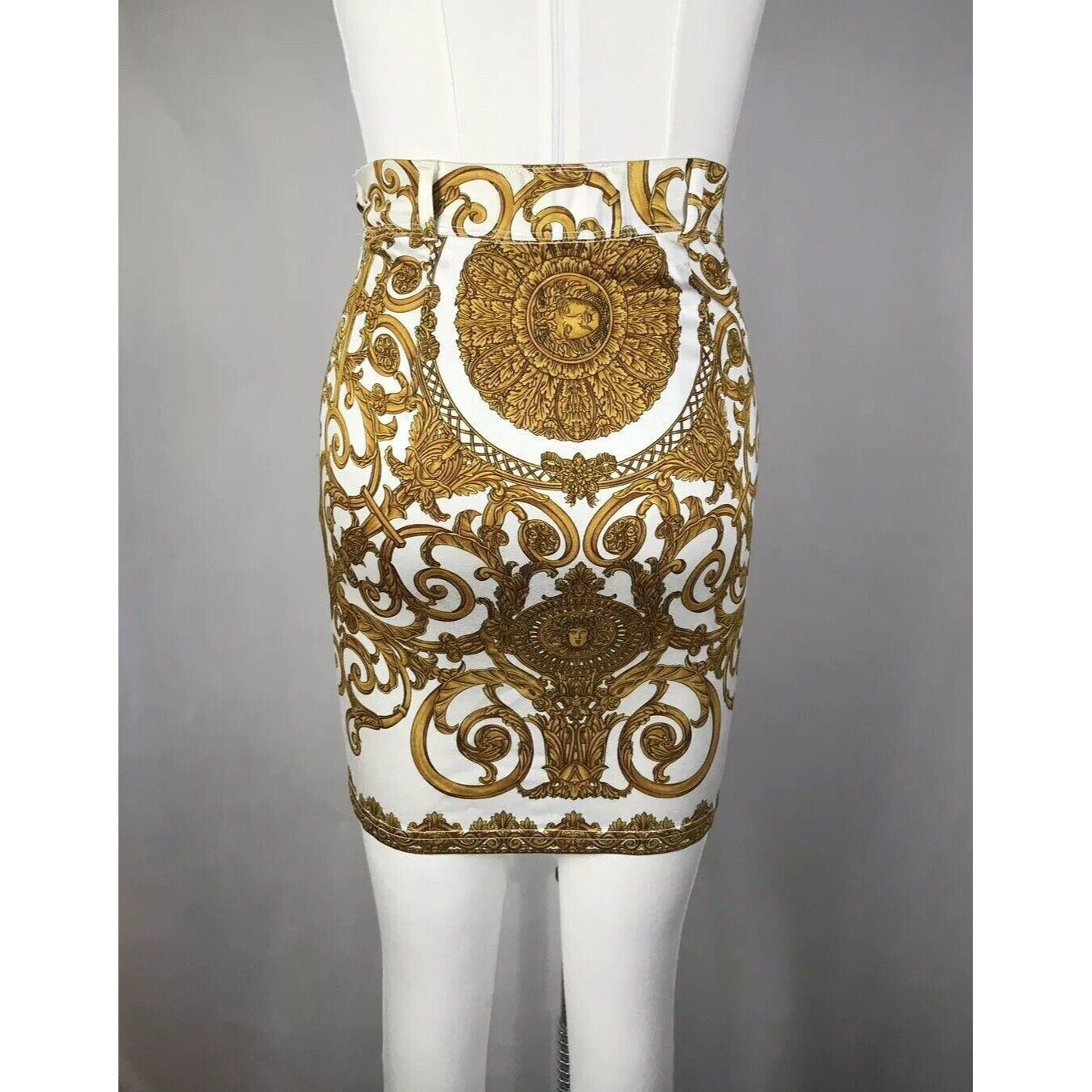 Rare Vtg Gianni Versace Early 90s Gold Baroque Skirt XS 38