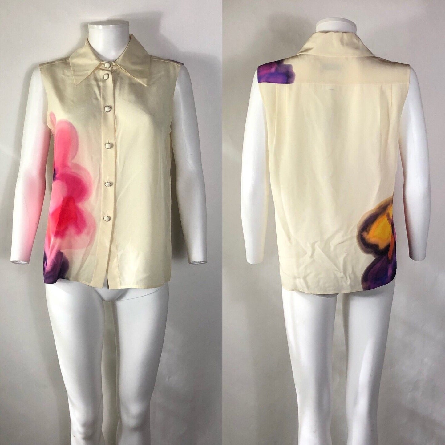 Rare Chanel Graffiti Floral Ecru Top S