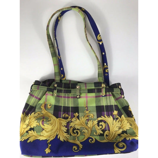 Rare Vtg Gianni Versace Green Tartan Plaid Baroque Bag