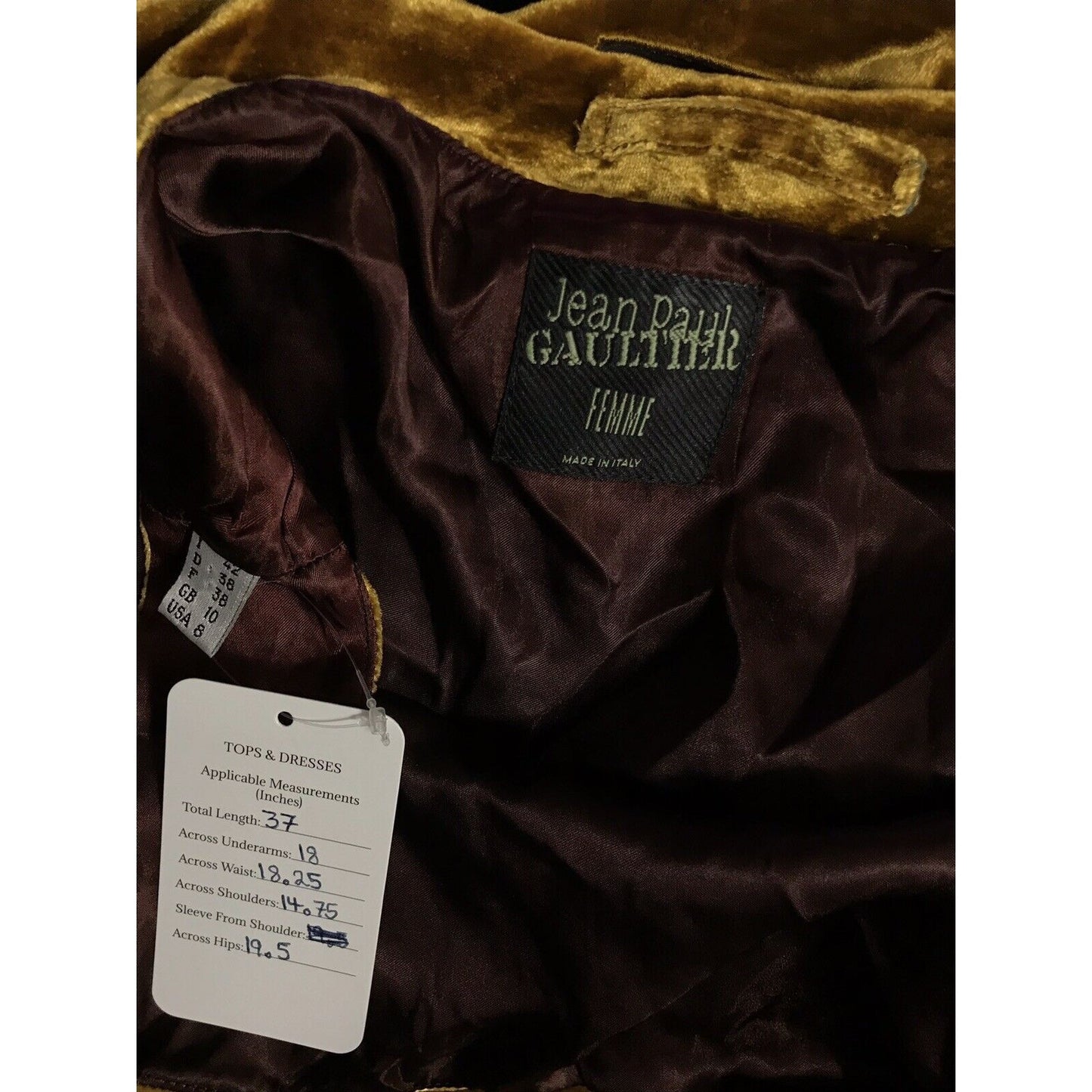 Rare Vtg Jean Paul Gaultier 90s Gold Velvet Dress S