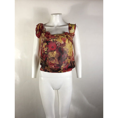 Rare Vtg Jean Paul Gaultier Pink Yellow Face Print Top S