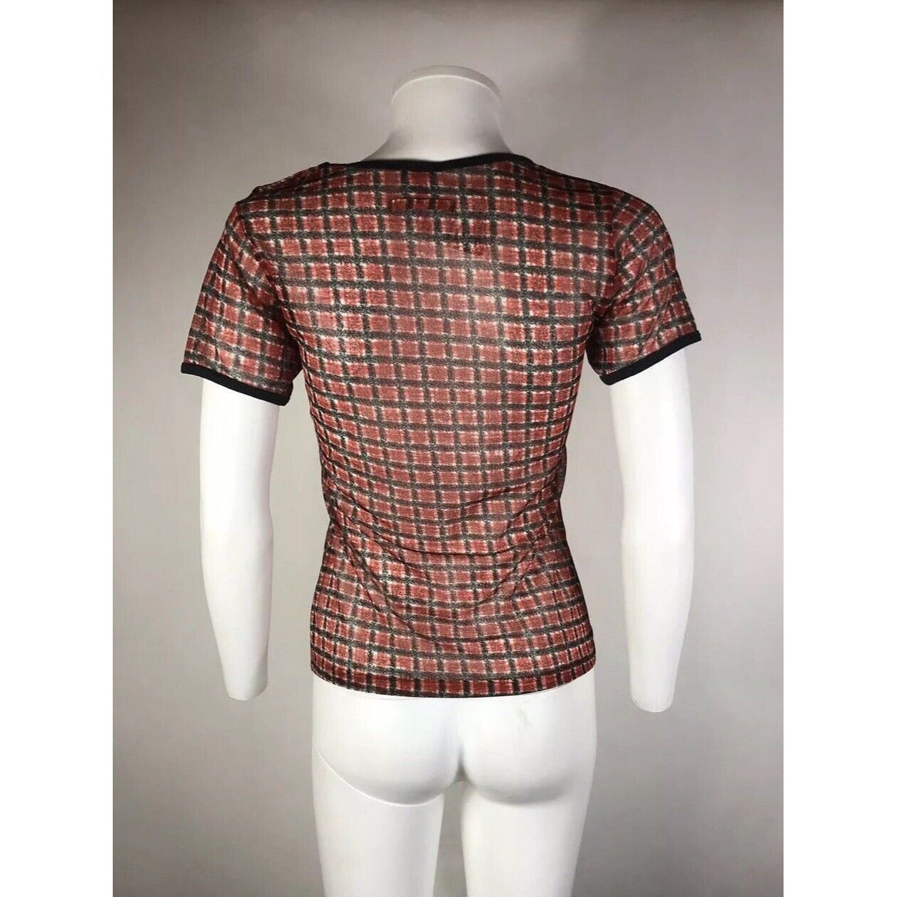 Rare Vtg Jean Paul Gaultier Red Square Print Mesh Top S