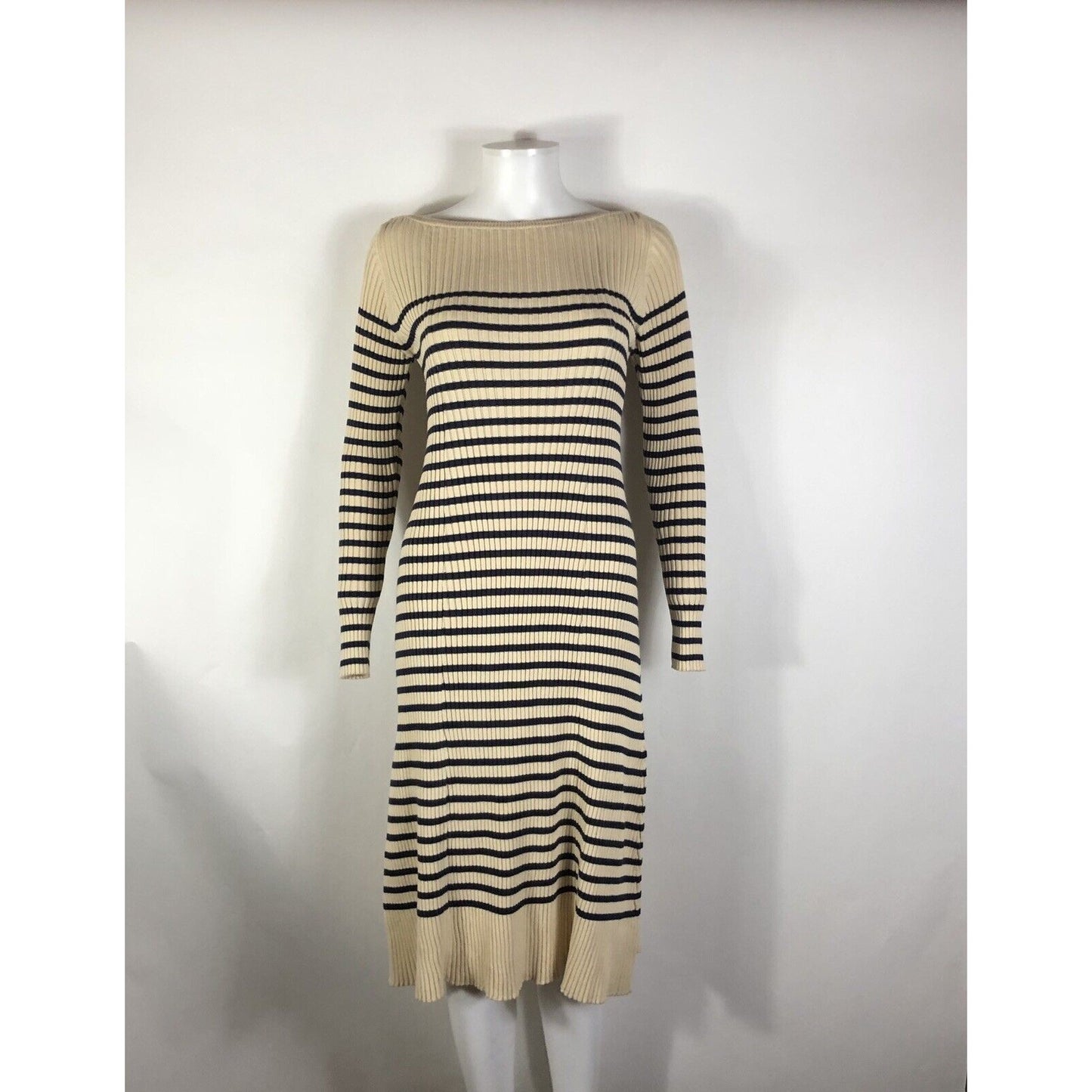 Rare Jean Paul Gaultier Striped Beige Navy Striped Knit Dress S