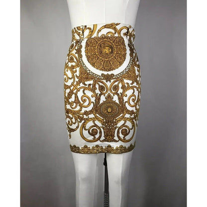 Rare Vtg Gianni Versace Early 90s Gold Baroque Skirt XS 38