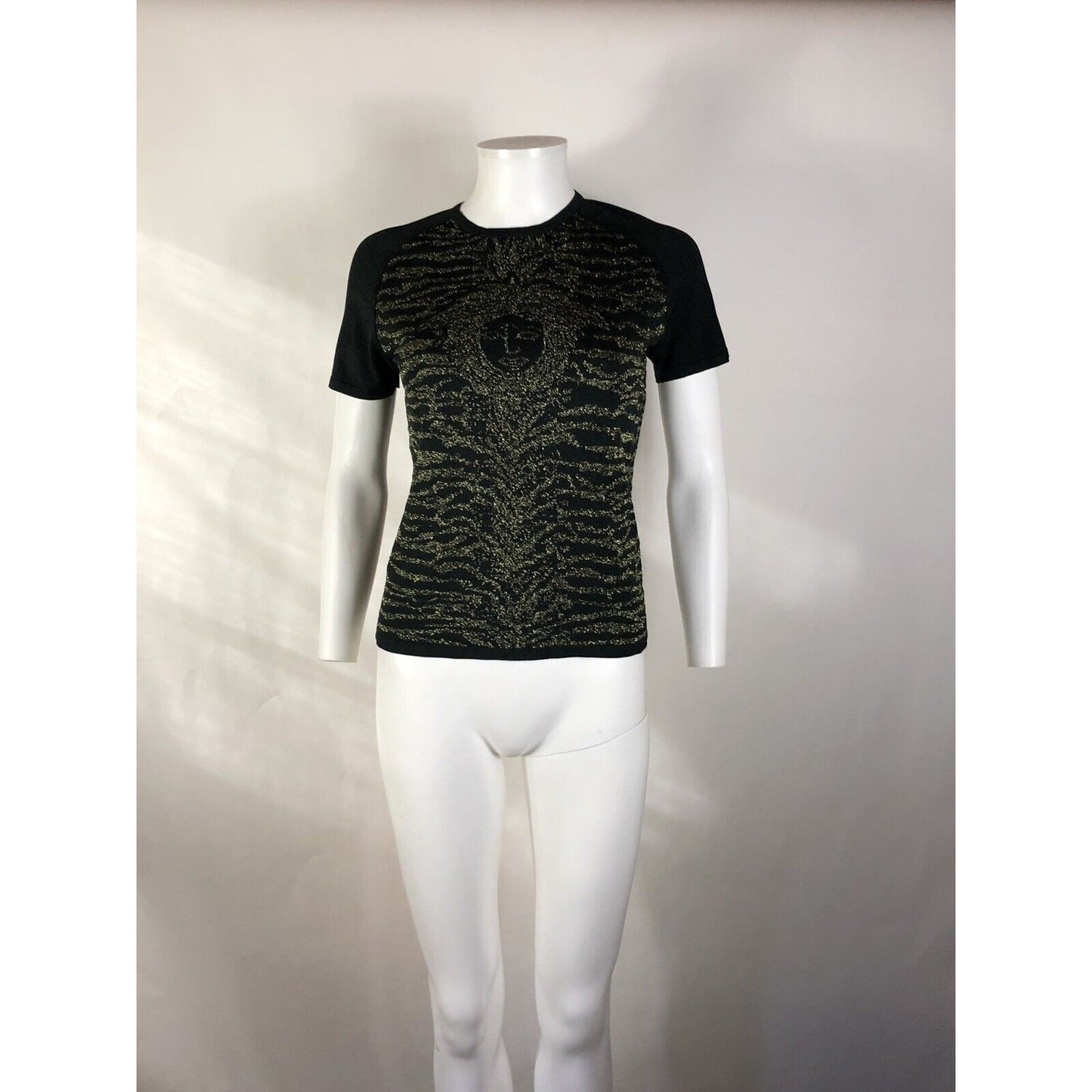 Rare Versace Jeans Black Medusa & Gold Top L