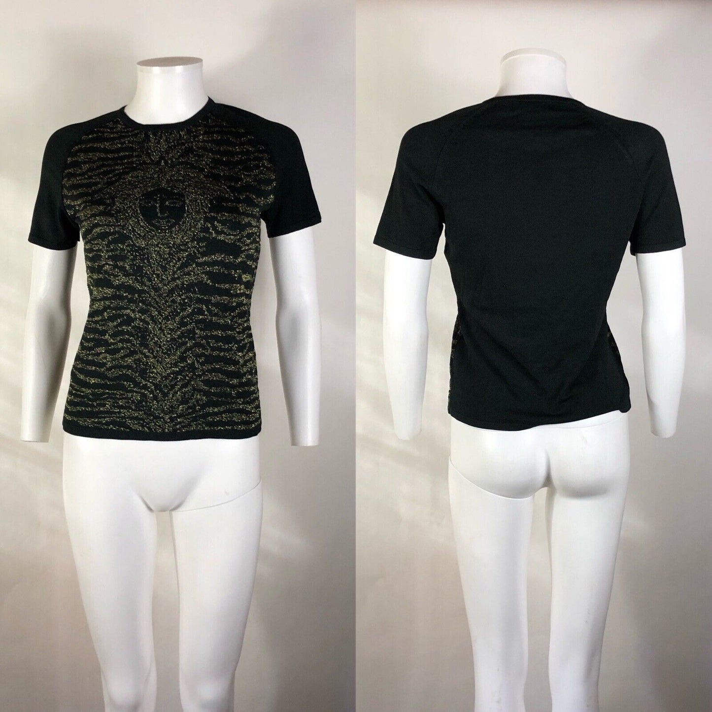 Rare Versace Jeans Black Medusa & Gold Top L