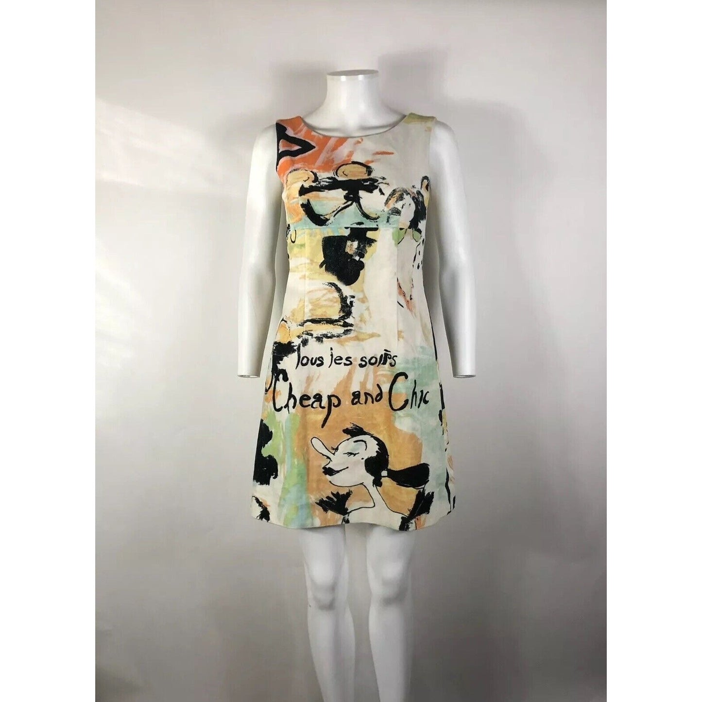 Rare Vtg Moschino Cheap & Chic Olive Oyl Print Velvet Dress S