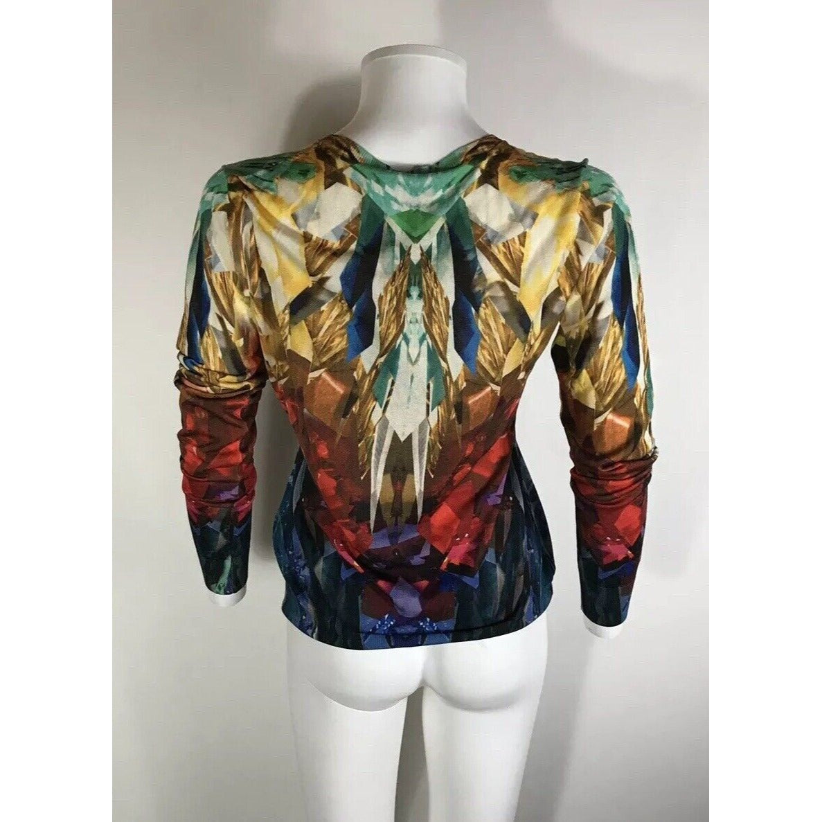 Rare Vtg Alexander McQueen Multicolor Crystal Print Silk Cardigan Top M SS2009