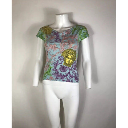 Rare Vtg Gianni Versace Blue Medusa Print Tee S