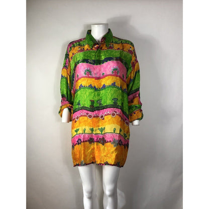 Rare Vtg Gianni Versace Multicolor Silk Shirt L