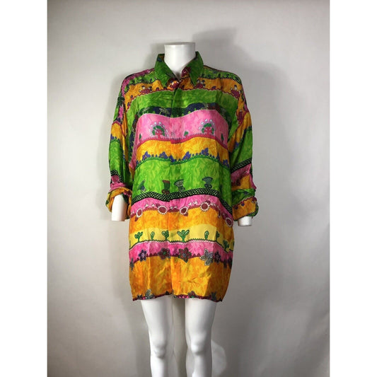 Rare Vtg Gianni Versace Multicolor Silk Shirt L