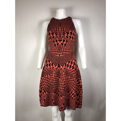 Rare Vtg Alexander McQueen McQ Knit Red Orange Houndstooth Dress XS