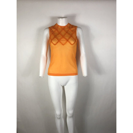 Rare Vtg Jean Paul Gaultier Orange Trim Top Sheer Mesh Top S