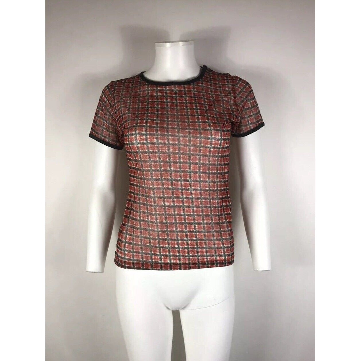 Rare Vtg Jean Paul Gaultier Red Square Print Mesh Top S