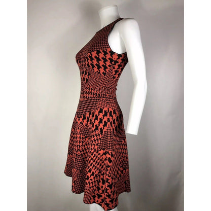 Rare Vtg Alexander McQueen McQ Knit Red Orange Houndstooth Dress XS