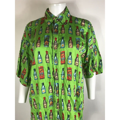 Rare Vtg Gianni Versace Jeans Green Perfume Bottle Print Shirt S