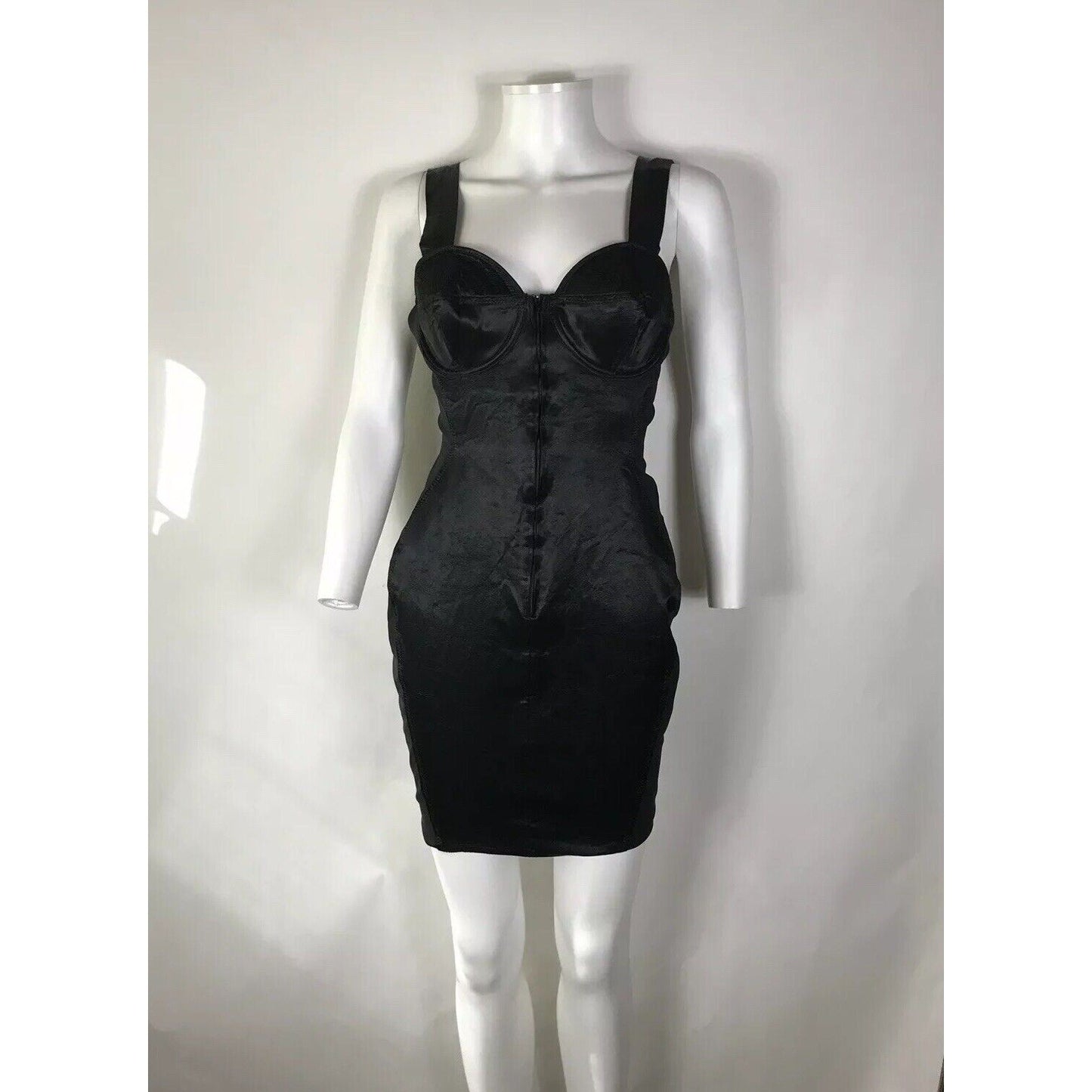 Rare Vtg Iconic Jean Paul Gaultier 90s Junior Satin Black Cone Bra Dress S