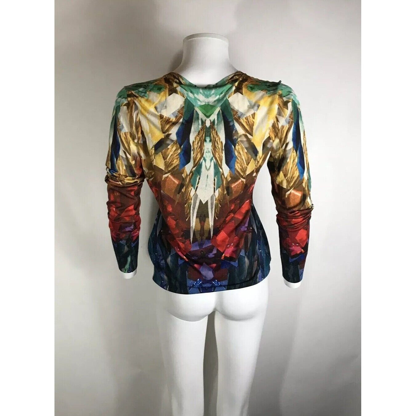 Rare Vtg Alexander McQueen Multicolor Crystal Print Silk Cardigan Top M SS2009