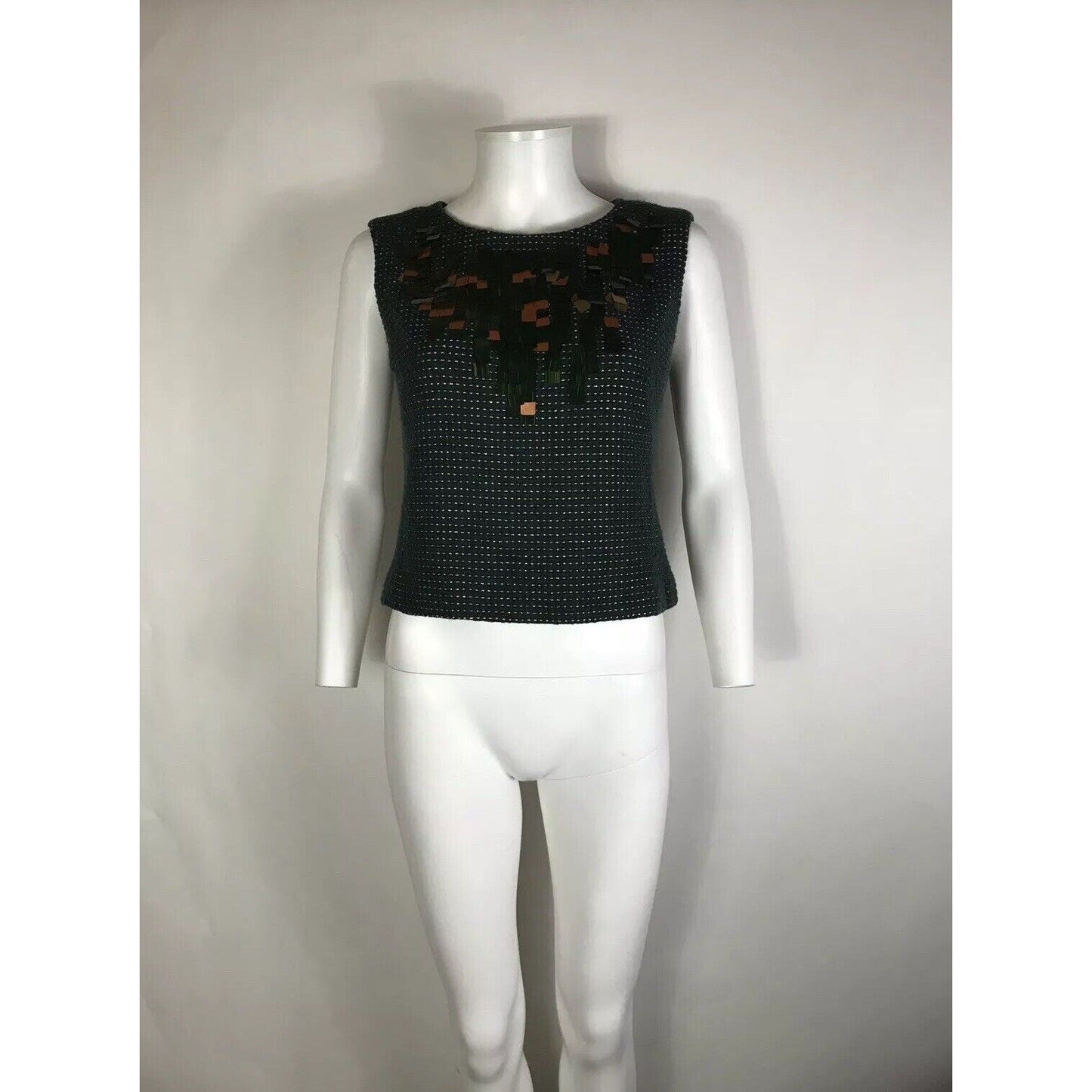 Rare Vtg Chanel Metal Embellished Green Top S