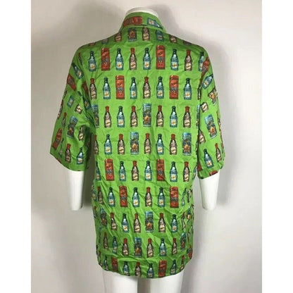 Rare Vtg Gianni Versace Jeans Green Perfume Bottle Print Shirt S