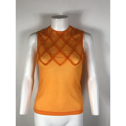 Rare Vtg Jean Paul Gaultier Orange Trim Top Sheer Mesh Top S