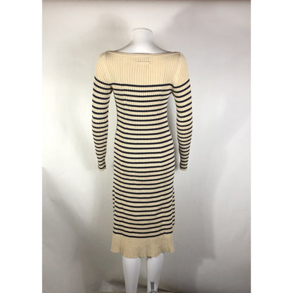 Rare Jean Paul Gaultier Striped Beige Navy Striped Knit Dress S