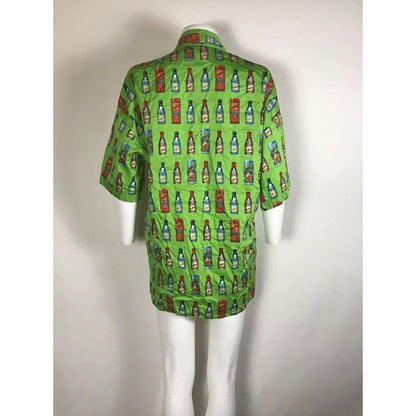 Rare Vtg Gianni Versace Jeans Green Perfume Bottle Print Shirt S