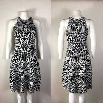 Rare Vtg Alexander McQueen McQ Black & White Houndstooth Dress XS