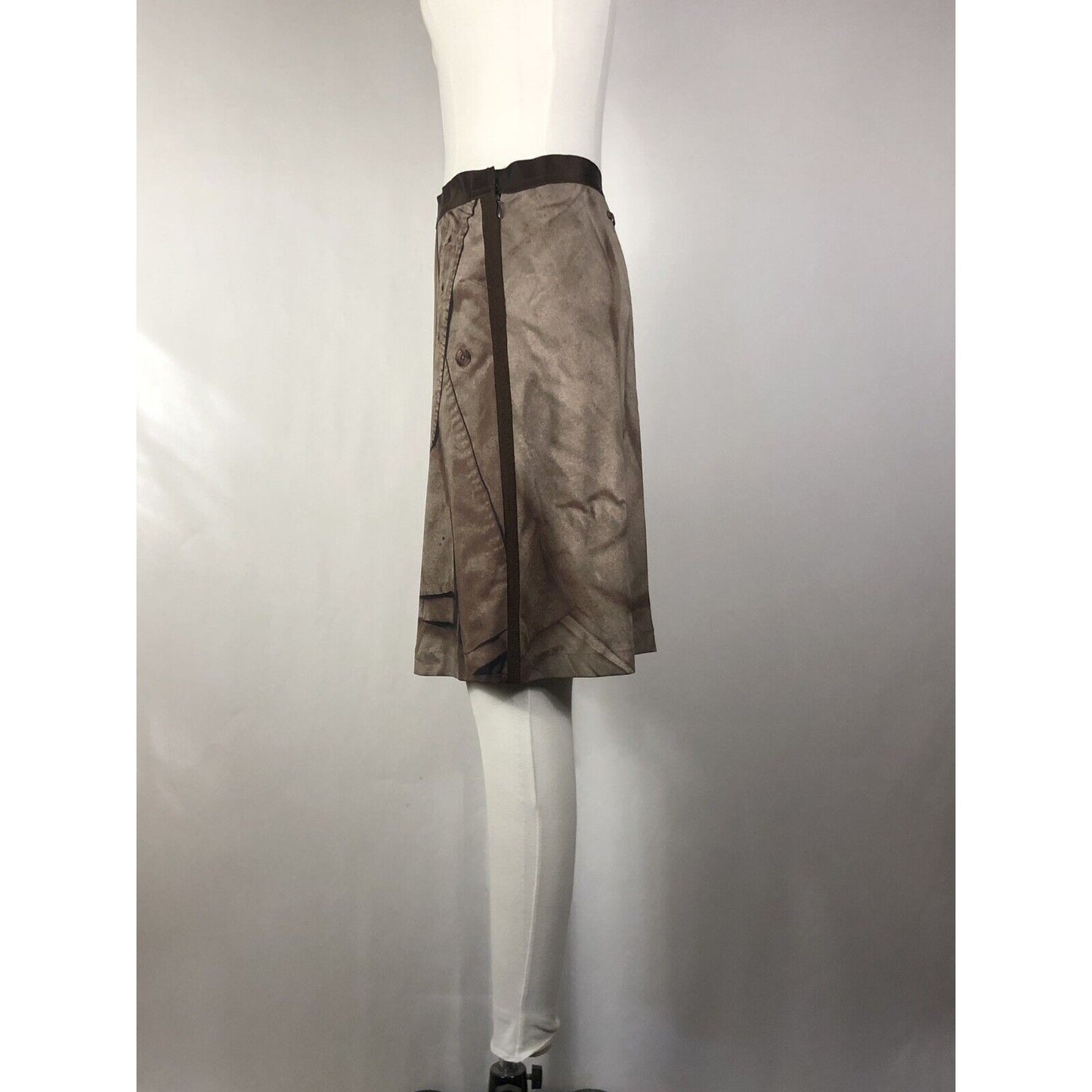 Rare Vtg Jean Paul Gaultier Brown Trench Print Skirt S