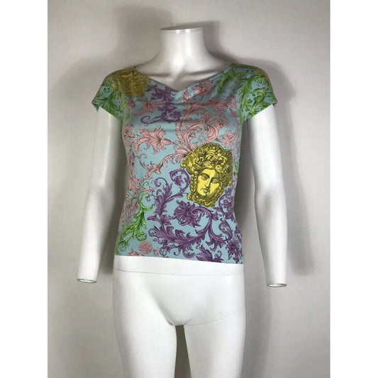 Rare Vtg Gianni Versace Blue Medusa Print Tee S