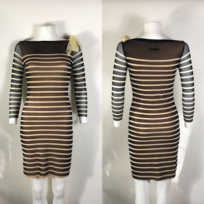 Rare Vtg Jean Paul Gaultier Soleil Black Striped Sheer Bow Dress S