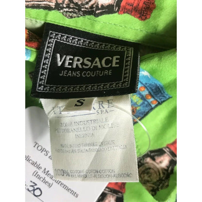 Rare Vtg Gianni Versace Jeans Green Perfume Bottle Print Shirt S