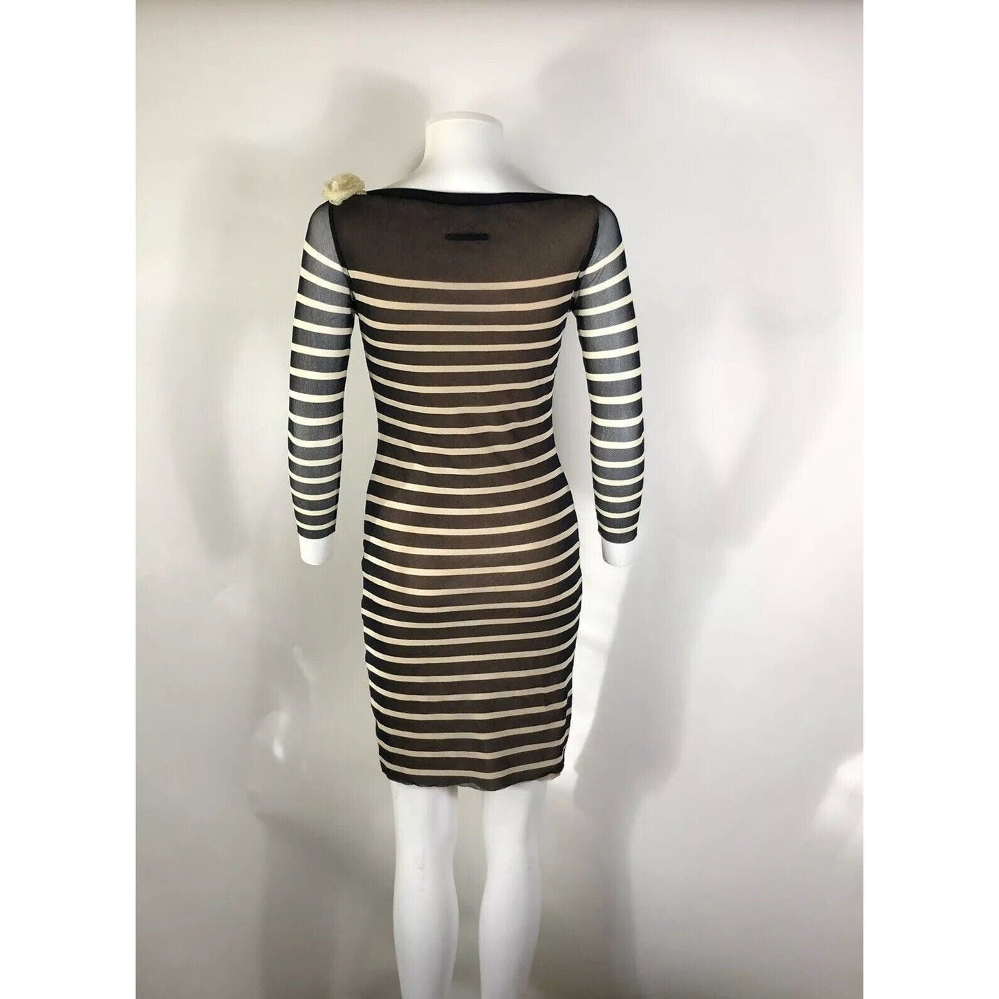 Rare Vtg Jean Paul Gaultier Soleil Black Striped Sheer Bow Dress S