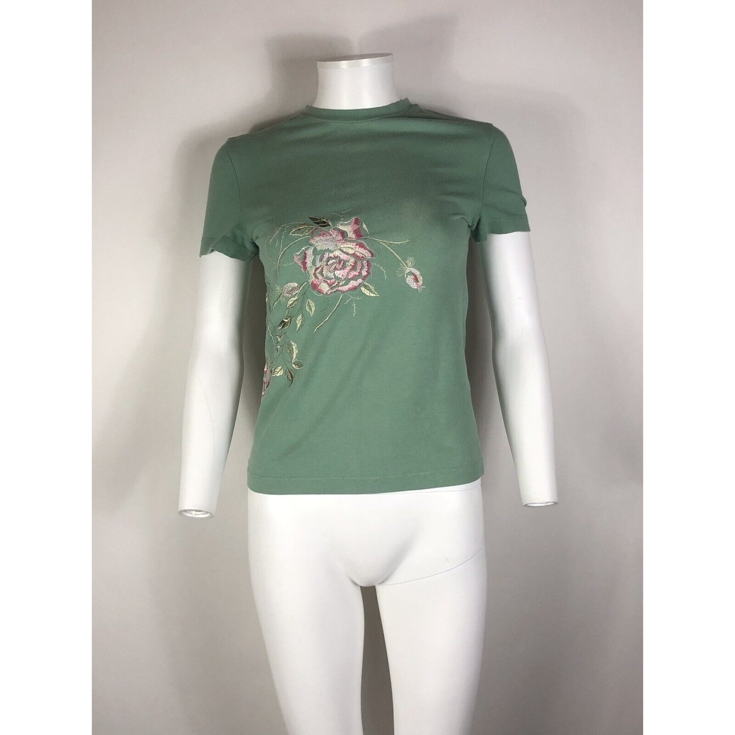 Rare Vtg Alexander McQueen Green Rose Embroidered AW1997 Tee M 42