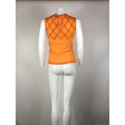 Rare Vtg Jean Paul Gaultier Orange Trim Top Sheer Mesh Top S